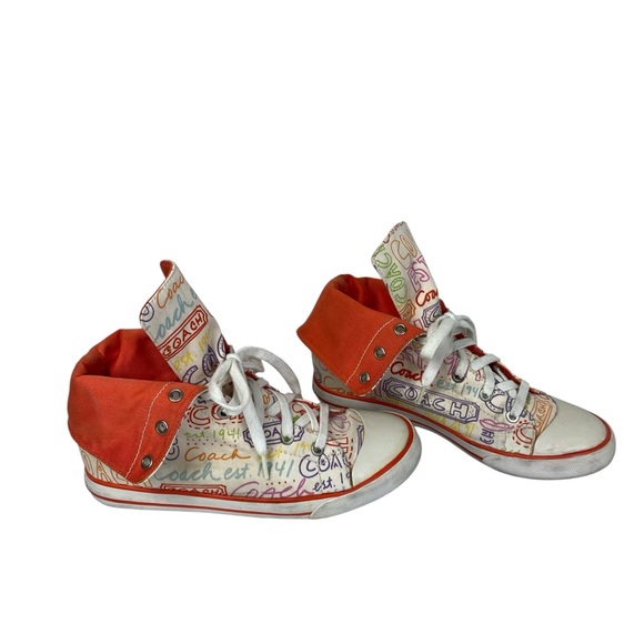 Coach Bonney White orange High-Top Sneakers with Multicolor Logo Print - Picture 3 of 9